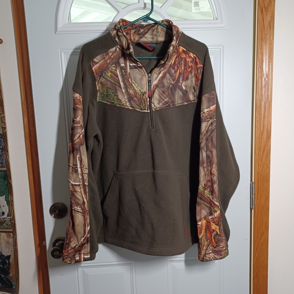 Huntworth Men's Large Oak Tree Camo 1/4 Zip Brown Fleece Hunting Pullover Jacket